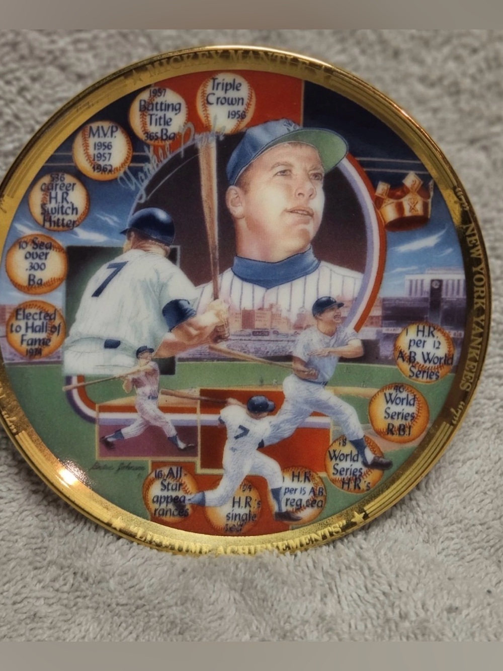 Mickey Mantle Sports Impressions 1991  4 " Plate Lifetime Baseball Achievements